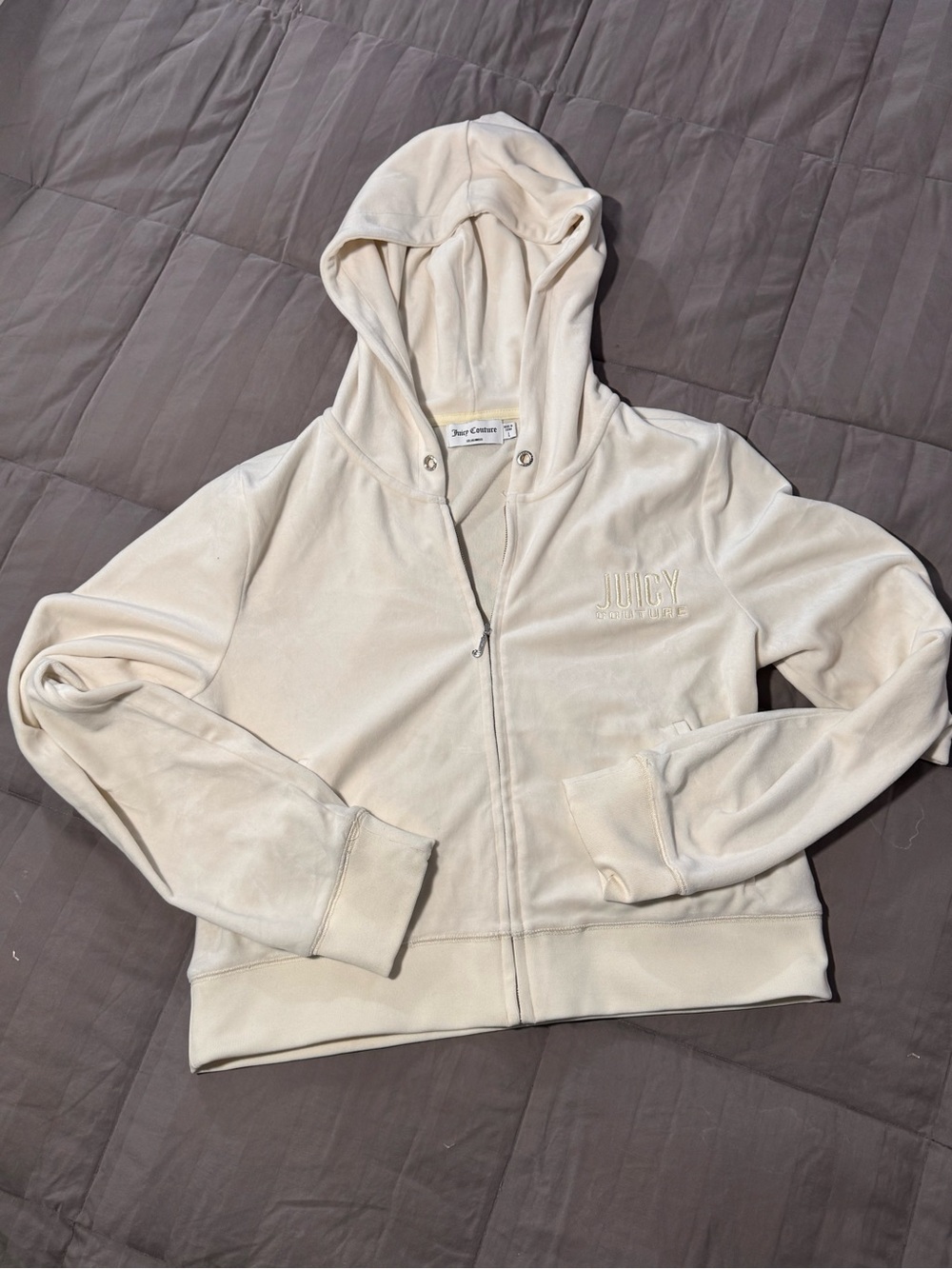Juicy Couture Cream Velour Full-Zip Hoodie